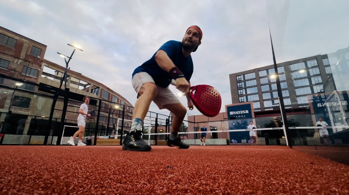 Cami LaTourette playing padel on an outdoor court