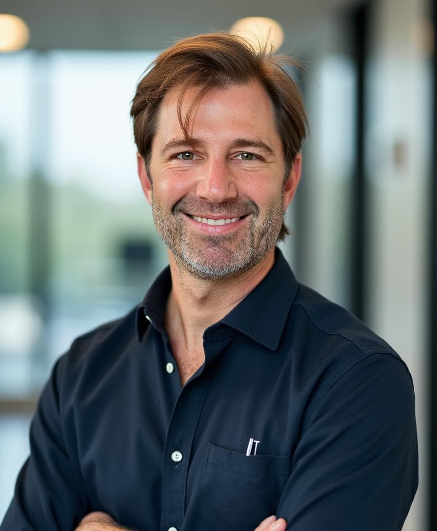 Dr. Jason Jones smiling, arms folded, in his office